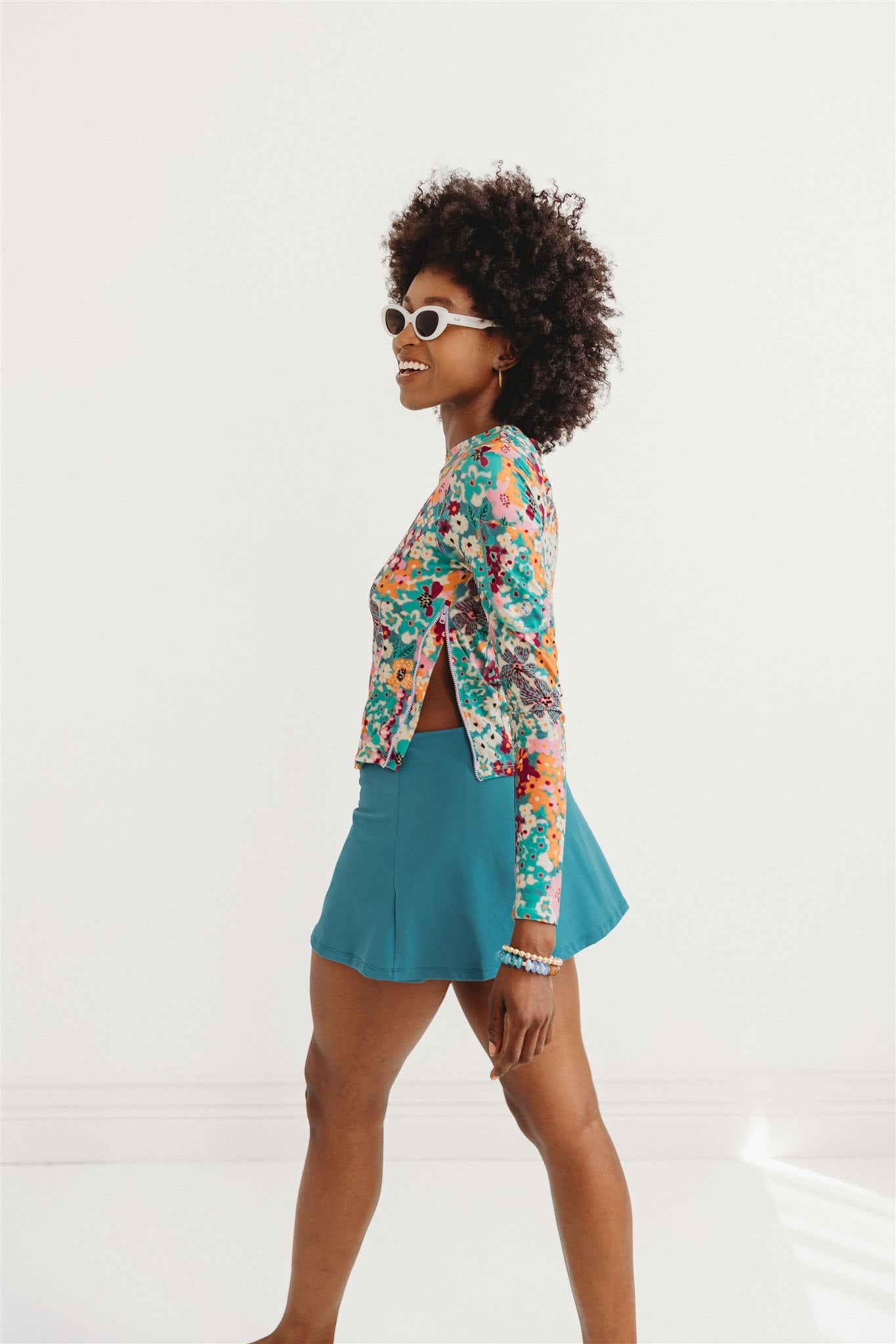 The Holly Sun Layer | UPF 50+ Long Sleeve Rash Guard with Side Zipper for Women